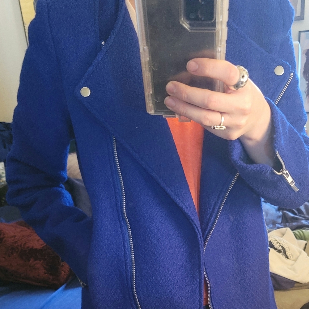 Royal blue moto jacket coat